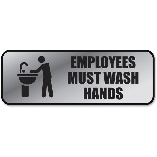 Cosco Metallic Employee Handwash Sign, 9"x3", Silver COS098205